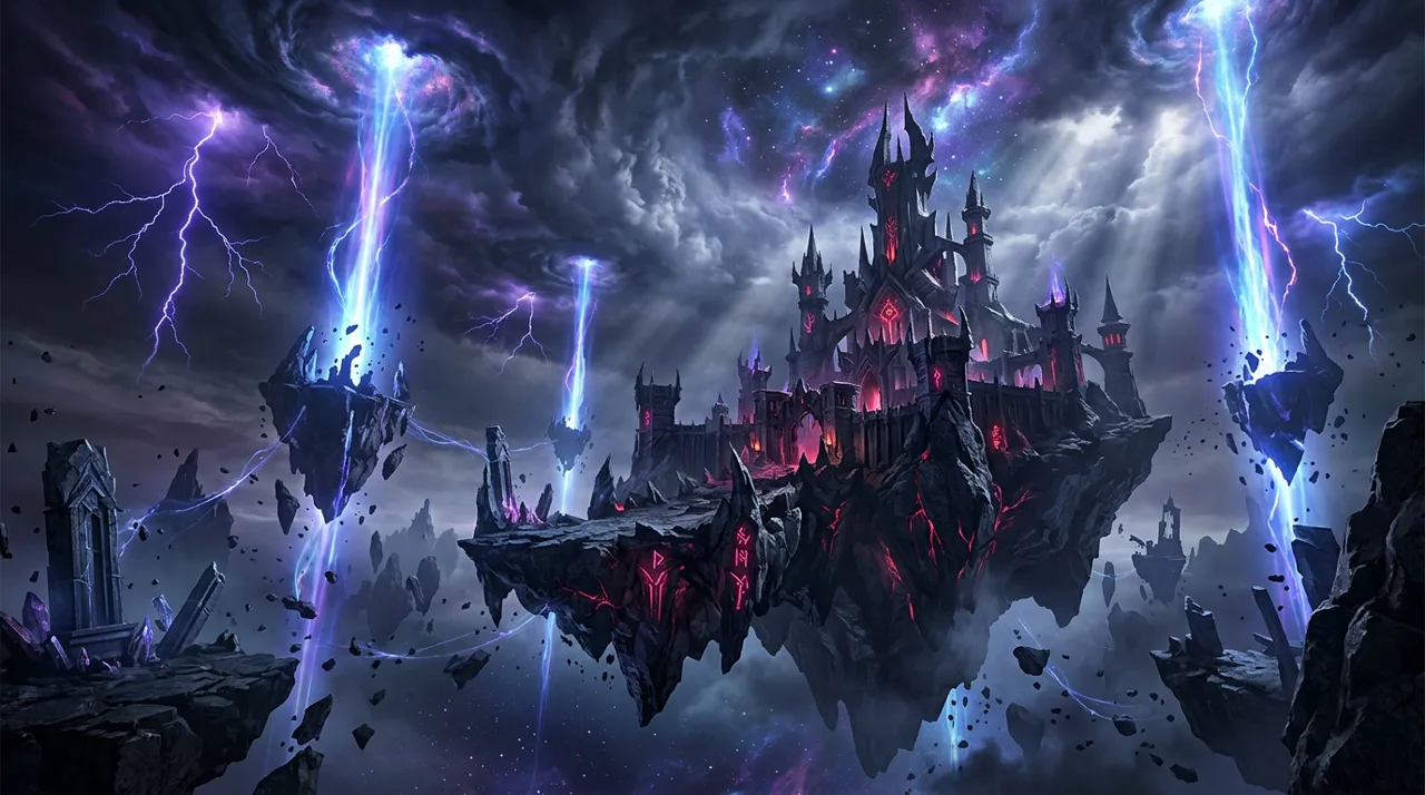 AION 2 Abyss Rift Zone battlefield featuring floating islands and Balaur fortresses