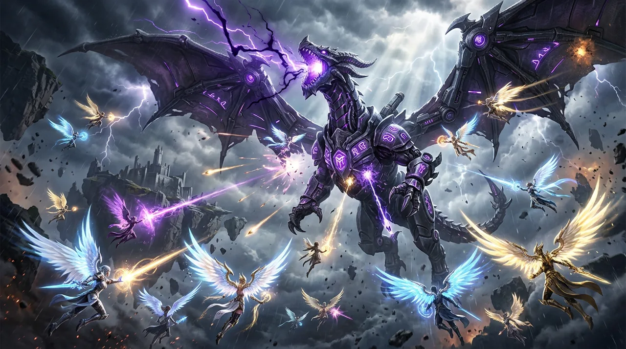Mechanical dragon world boss Beritra air raid battle encounter in AION 2