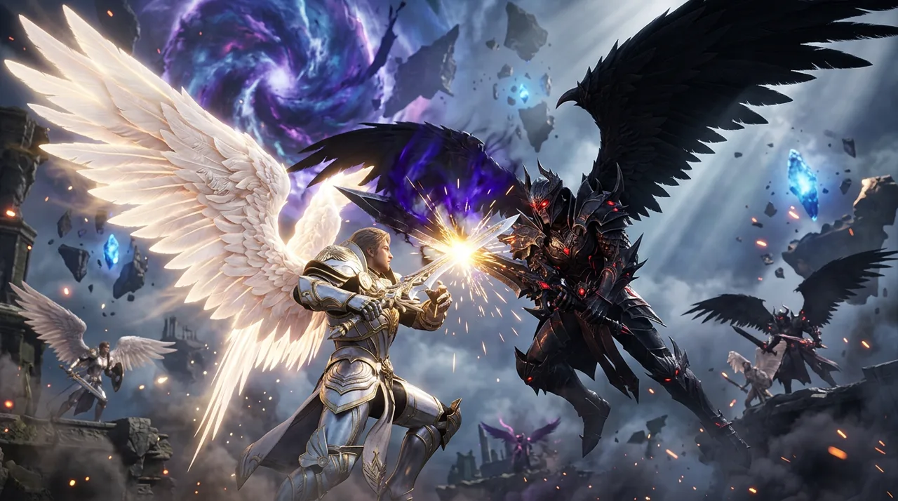 Elyos vs Asmodian faction combat clash near a spacetime rift in AION 2